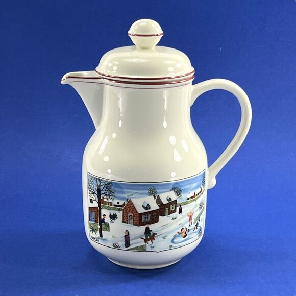 Villeroy Boch Coffee Pot Naif Christmas Gerard LaPlau Porcelain Winter Scenes - Picture 1 of 8